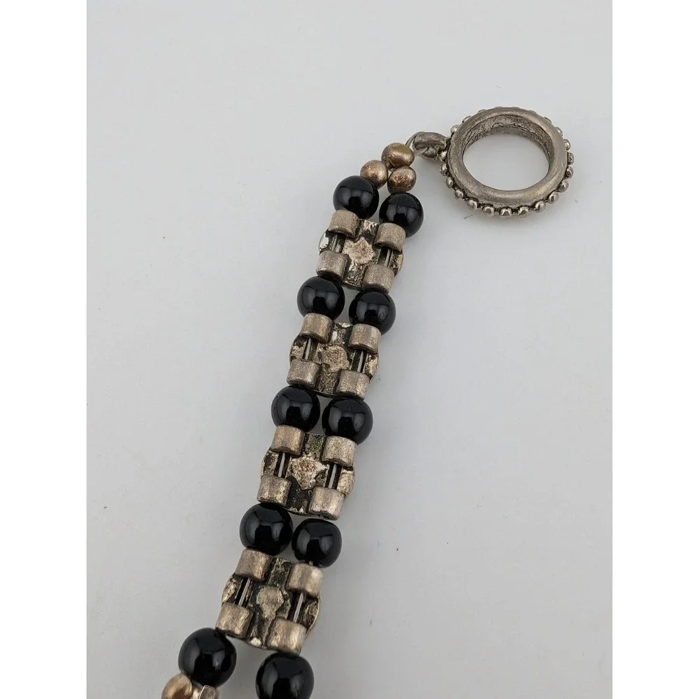 Geneva Watch Women 19mm Case Silver & Black Beaded Band Toggle Clasp New Battery